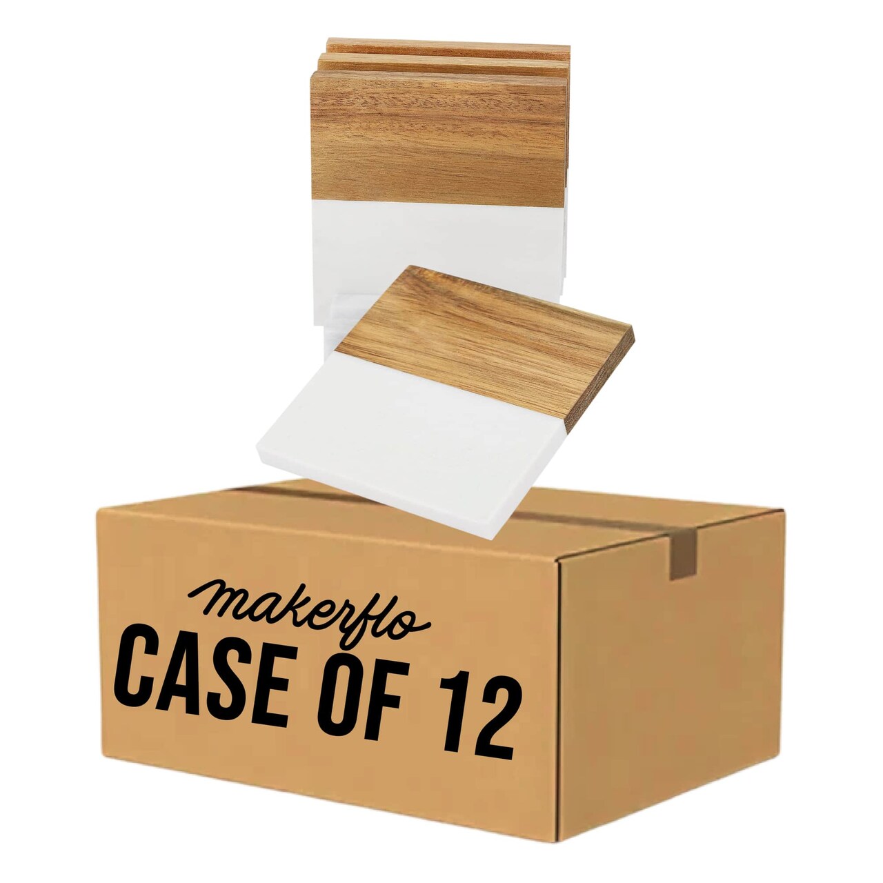Makerflo Wood Marble Coaster of Heavy Acacia Wood | Craft-Ready for DIY Gifts & Personalization (Laser Engraving, Epoxy, Vinyl, and UV DTF) - Not Suitable for Sublimation